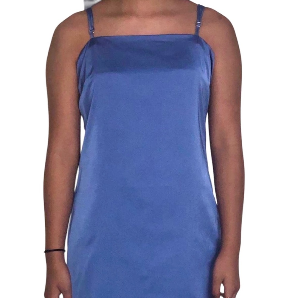 Blue silk slip mini dress